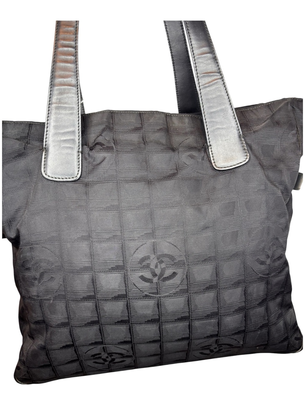 Chanel New Travel Line Black Jacquard Nylon Leather Tote Bag